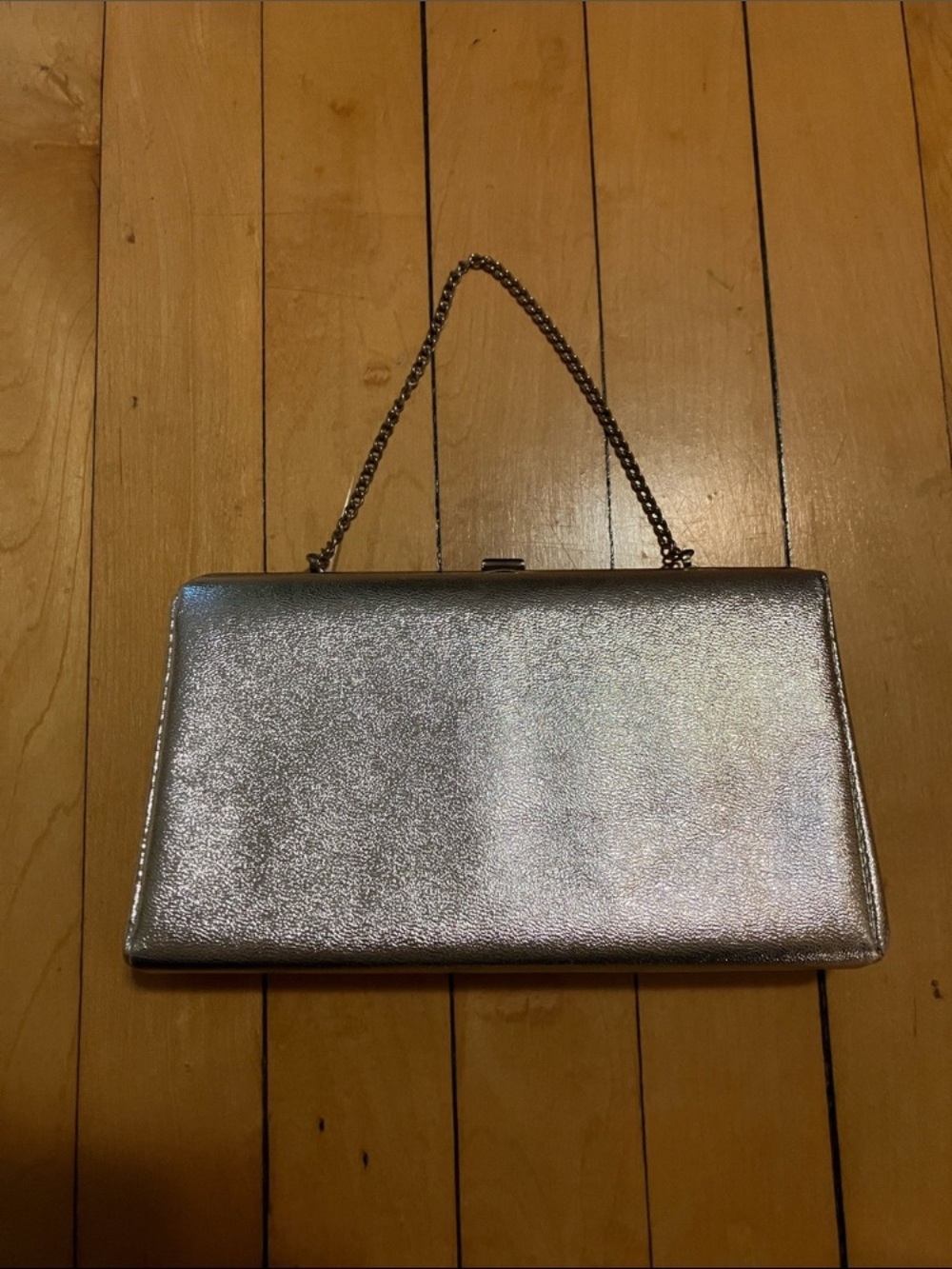 Vintage N/C Silver Sparkle Rectangular Square Clutch Hand Bag Clasp Metal Chain